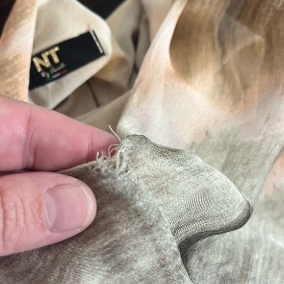 NT by Amati Beige Brown Tie Dye Style Print Tunic Blouse Top One Size Silk - Picture 8 of 8